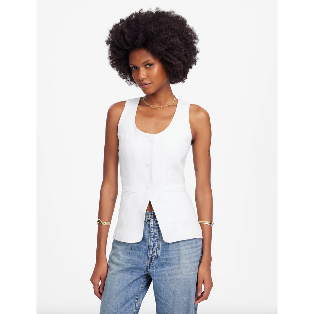 Madewell 100% Linen Scoopneck Cutaway Vest White Classic Tailored Slim US 8 NWT